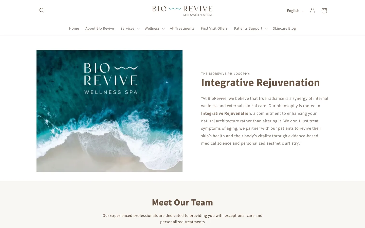 Página sobre BioRevive y su spa de bienestar